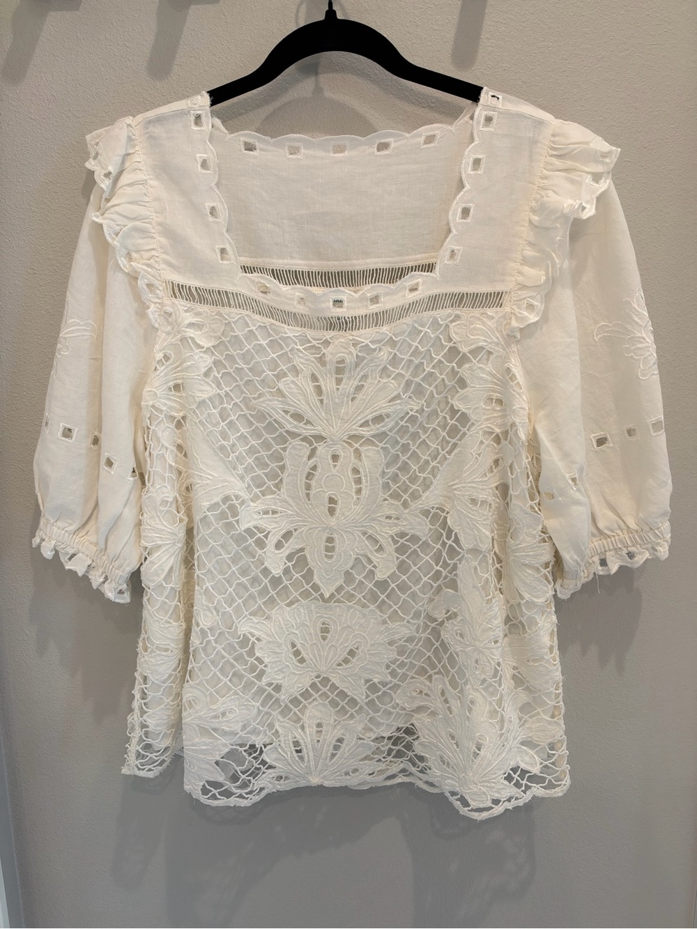 Sundance Altai White Eyelet Lace Peasant Blouse XL